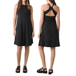 Prana Jewel Lake Cut Out Back Side Pockets High Neck Stretchy Black Dress